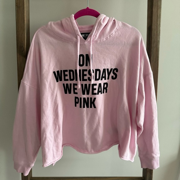 MeanGirls Tops - Mean Girls Pink “On Wednesdays We Wear Pink” Raw Hem Hoodie